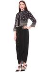 Soup By Sougat Paul_Black Crepe, Malaysian Silk Cutdana, Sequin Draped Dress With Printed Jacket _Online_at_Aza_Fashions