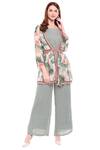 Soup By Sougat Paul_White Chiffon Round Printed Jumpsuit With Jacket _Online_at_Aza_Fashions