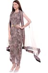 Soup By Sougat Paul_Blue Cotton, Net Round Printed Dress With Cape _Online_at_Aza_Fashions