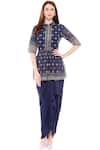 Buy_Soup by Sougat Paul_Blue Satin Spread Collar Printed Draped Skirt Set _Online_at_Aza_Fashions