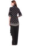 Shop_Soup by Sougat Paul_Black Crepe Printed Floral Flap Lapel Draped Skirt Set _at_Aza_Fashions