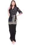 Soup by Sougat Paul_Black Crepe Printed Floral Flap Lapel Draped Skirt Set _Online_at_Aza_Fashions