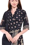 Shop_Soup by Sougat Paul_Black Crepe Printed Floral Flap Lapel Draped Skirt Set _Online_at_Aza_Fashions