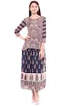 Buy_Soup By Sougat Paul_Blue Cotton, Muslin Slub Round Printed Dress _at_Aza_Fashions