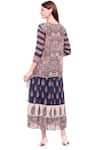 Shop_Soup By Sougat Paul_Blue Cotton, Muslin Slub Round Printed Dress _at_Aza_Fashions