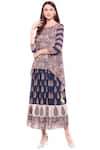 Buy_Soup By Sougat Paul_Blue Cotton, Muslin Slub Round Printed Dress _Online_at_Aza_Fashions