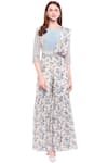Soup By Sougat Paul_White Crepe Floral Round Neck Printed Jumpsuit _Online_at_Aza_Fashions