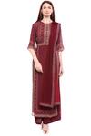 Buy_Soup by Sougat Paul_Maroon Chiffon Round Printed Kurta Palazzo Set _at_Aza_Fashions