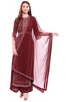 Soup by Sougat Paul_Maroon Chiffon Round Printed Kurta Palazzo Set _Online_at_Aza_Fashions