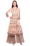 Buy_Soup By Sougat Paul_Beige Chiffon, Satin V Neck Printed Kurta Palazzo Set _at_Aza_Fashions