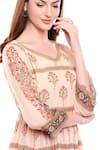 Shop_Soup By Sougat Paul_Beige Chiffon, Satin V Neck Printed Kurta Palazzo Set _Online_at_Aza_Fashions