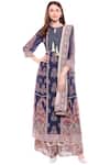 Buy_Soup By Sougat Paul_Blue Net, Chiffon, Muslin Slub Round Printed Kurta Palazzo Set _at_Aza_Fashions