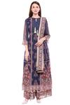 Buy_Soup By Sougat Paul_Blue Net, Chiffon, Muslin Slub Round Printed Kurta Palazzo Set _Online_at_Aza_Fashions