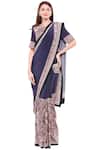 Buy_Soup By Sougat Paul_Blue Crepe Madhubani Round Neck Pre-draped Saree With Blouse _at_Aza_Fashions