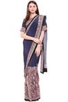 Soup By Sougat Paul_Blue Crepe Madhubani Round Neck Pre-draped Saree With Blouse _Online_at_Aza_Fashions
