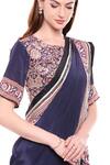 Shop_Soup By Sougat Paul_Blue Crepe Madhubani Round Neck Pre-draped Saree With Blouse _Online_at_Aza_Fashions