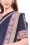 Soup By Sougat Paul_Blue Crepe Madhubani Round Neck Pre-draped Saree With Blouse _at_Aza_Fashions