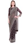 Buy_Soup by Sougat Paul_Brown Chiffon Embellished Sequin Striped Print Pre-draped Saree With Blouse _at_Aza_Fashions