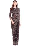 Soup by Sougat Paul_Brown Chiffon Embellished Sequin Striped Print Pre-draped Saree With Blouse _Online_at_Aza_Fashions