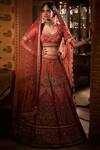 Buy_Tarun Tahiliani_Red Raw Silk Round Embroidered Lehenga Set _at_Aza_Fashions