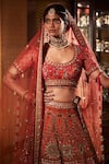 Tarun Tahiliani_Red Raw Silk Round Embroidered Lehenga Set _Online_at_Aza_Fashions