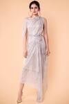 Buy_Tarun Tahiliani_White Foil Crinkle Draped Midi Dress _at_Aza_Fashions