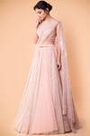 Tarun Tahiliani_Peach Foil Crinkle V Neck Draped Lehenga Set _Online_at_Aza_Fashions