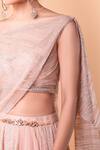 Buy_Tarun Tahiliani_Peach Foil Crinkle V Neck Draped Lehenga Set _Online_at_Aza_Fashions