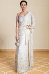 Buy_Tarun Tahiliani_White Tulle Pre-draped Saree With Bodysuit_at_Aza_Fashions