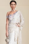 Tarun Tahiliani_White Tulle Asymmetric Pre-draped Saree With Bodysuit _at_Aza_Fashions