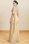 Shop_Tarun Tahiliani_Yellow Foil Crinkle Round Pre-draped Saree Gown _at_Aza_Fashions