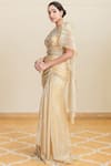 Buy_Tarun Tahiliani_Yellow Foil Crinkle Round Pre-draped Saree Gown _Online_at_Aza_Fashions