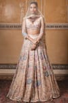 Buy_Tarun Tahiliani_Peach Tulle V Neck Embroidered Lehenga Set _at_Aza_Fashions