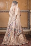 Shop_Tarun Tahiliani_Peach Tulle V Neck Embroidered Lehenga Set _at_Aza_Fashions