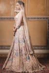 Buy_Tarun Tahiliani_Peach Tulle V Neck Embroidered Lehenga Set _Online_at_Aza_Fashions