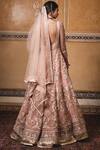 Shop_Tarun Tahiliani_Peach Tulle V Neck Embellished Anarkali Lehenga Set _at_Aza_Fashions