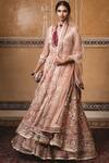 Tarun Tahiliani_Peach Tulle V Neck Embellished Anarkali Lehenga Set _Online_at_Aza_Fashions