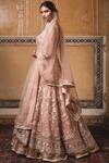 Buy_Tarun Tahiliani_Peach Tulle V Neck Embellished Anarkali Lehenga Set _Online_at_Aza_Fashions