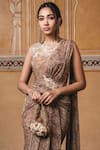 Buy_Tarun Tahiliani_Gold Foil Crinkle Tulle Round Pre-draped Saree Gown _Online_at_Aza_Fashions