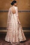 Shop_Tarun Tahiliani_Peach Tulle V Neck Chanderi Anarkali Set _at_Aza_Fashions