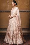 Buy_Tarun Tahiliani_Peach Tulle V Neck Chanderi Anarkali Set _Online_at_Aza_Fashions