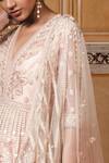 Shop_Tarun Tahiliani_Peach Tulle V Neck Chanderi Anarkali Set _Online_at_Aza_Fashions
