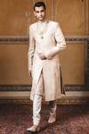 Buy_Tarun Tahiliani_Peach Silk Dupion Printed Sherwani _at_Aza_Fashions