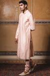 Tarun Tahiliani_Peach Chanderi Embroidered Kurta Set _Online_at_Aza_Fashions