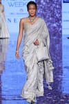 Buy_PUNIT BALANA_Grey Satin Silk V Neck Embellished Saree _at_Aza_Fashions