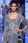 PUNIT BALANA_Blue Silk Chanderi Round Jacket Lehenga Set_Online_at_Aza_Fashions