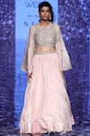 Buy_PUNIT BALANA_Pink Silk Chanderi Round Cape Lehenga Set _at_Aza_Fashions