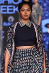 Sva By Sonam & Paras Modi_Blue Denim Crop Top Spread Collar Silk Draped Skirt Set_Online_at_Aza_Fashions