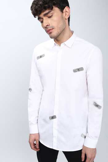 Noonoo_White Cotton Poplin Embellished Shirt _Online_at_Aza_Fashions