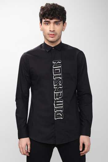 Shop_Noonoo_Black 100% Cotton Slim Fit Typography Shirt _at_Aza_Fashions
